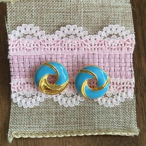 Brand New - Vintage Blue and Gold Swirl Earrings